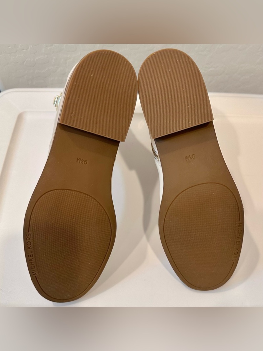 Michael Kors Padma Ankle Booties 9.5M Beige Logo-Trim Strap Women Leather Shoes - Picture 14 of 15